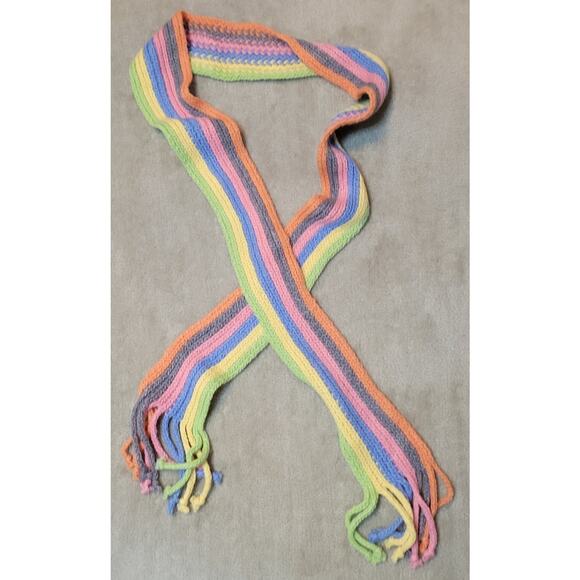 Talbots 30% Wool Knit Long Fringed Scarf Yellow Pink Orange Blue Green 88" x 4" - Picture 5 of 8